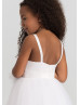 Square Neck White Satin Tulle Ankle Length Flower Girl Dress